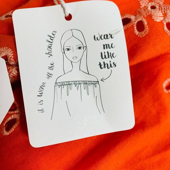 Coco Jaimeson Babydoll Eyelet Mini Dress Size XL Orange Coastal Off Shoulders - Picture 11 of 16